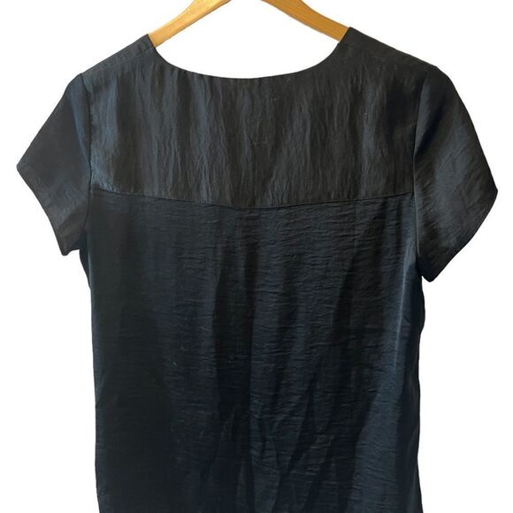 CONTEMPORAINE Black Sateen Finish V Neck Short Sleeve Dressy Top S - Picture 4 of 8